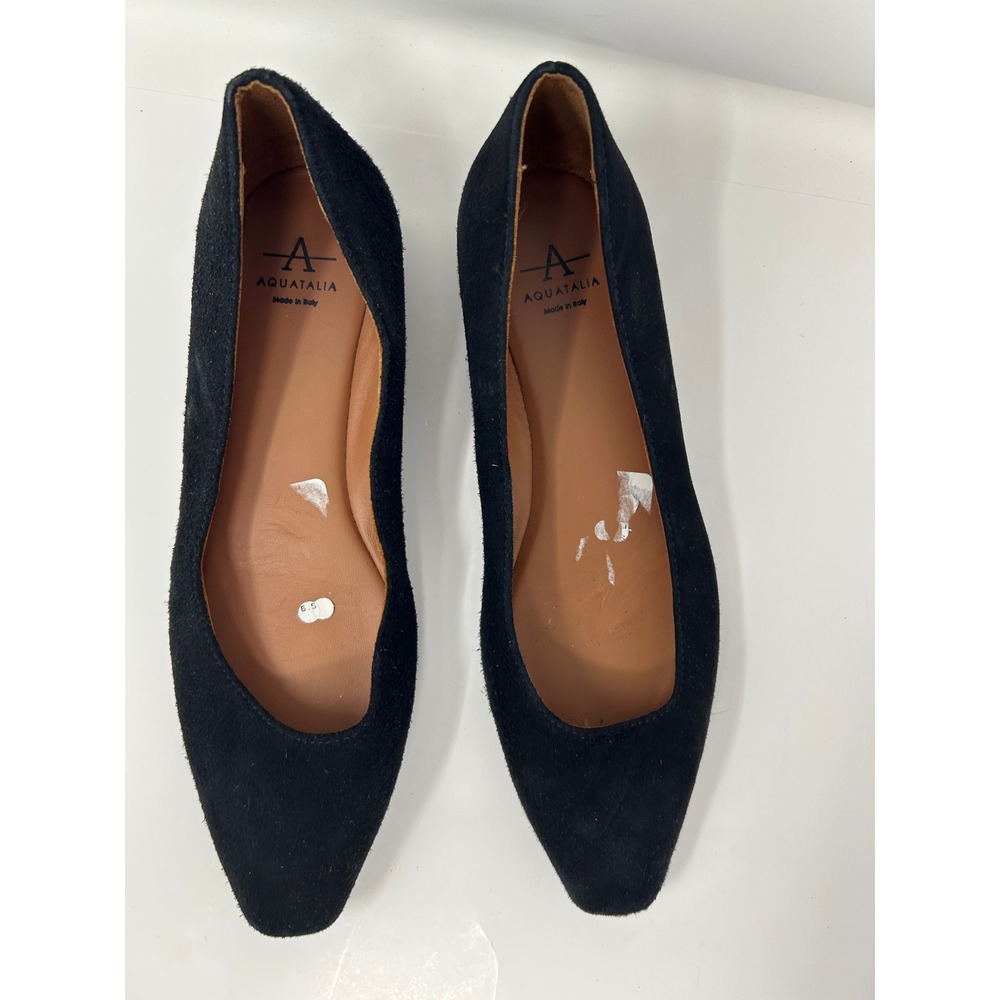 Aquatalia Black Suede Wedge Flats Made in Italy Womens Size 6.5 Almond Toe - Picture 2 of 9